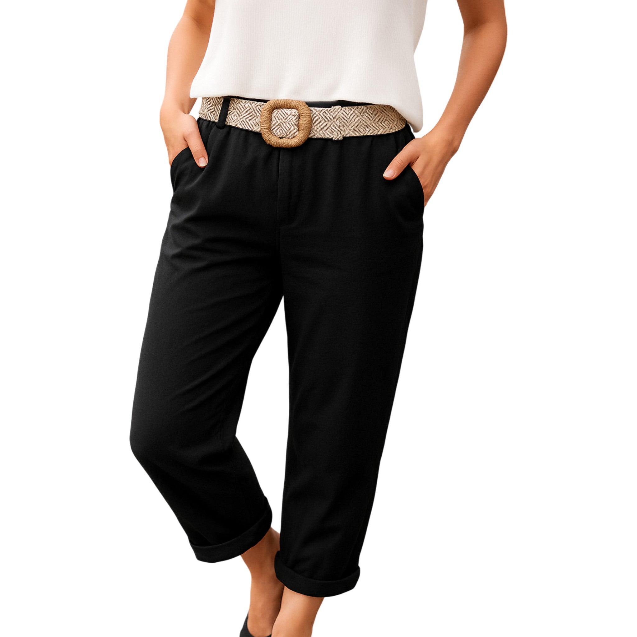 Ladies Italian Cropped Chino Trousers with Belt